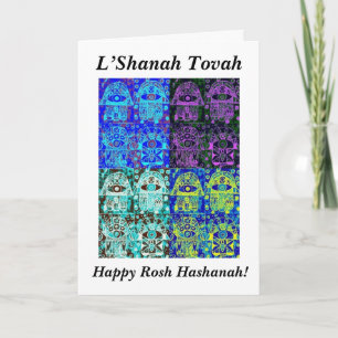 Cartes Pour Fêtes Annuelles Rosh Hashanah : Cru noir et bleu Tapastry de Hamsa