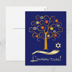 Cartes Pour Fêtes Annuelles Rosh Hashanah Nouvel An juif Bleu marine Or