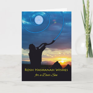 Cartes Pour Fêtes Annuelles Rosh Hashanah pour Son, Shofar Horn et Sky