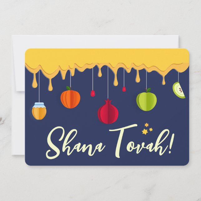 Cartes Pour Fêtes Annuelles Rosh Hashanah SHANA TOVAH Script Nouvel An juif (Devant)