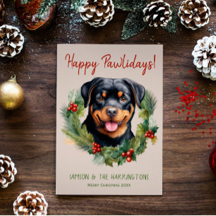 Cartes Pour Fêtes Annuelles Rottweiler Chien Noël Joyeux Pawlidays Howlidays