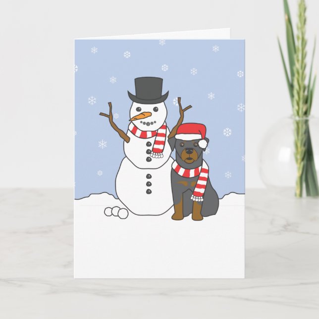 Cartes Pour Fêtes Annuelles Rottweiler et bonhomme de neige (Devant)