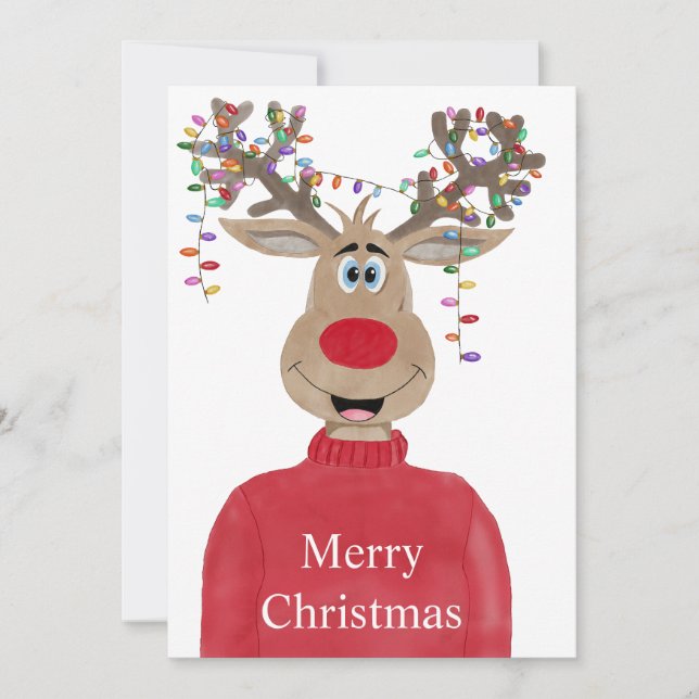 Cartes Pour Fêtes Annuelles Roudolph Reindee illuminations de Noël (Devant)