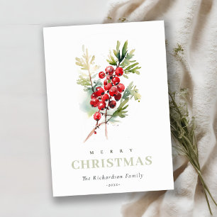 Cartes Pour Fêtes Annuelles Rouge Berry Fir hiver Folio hiver Aquarelle