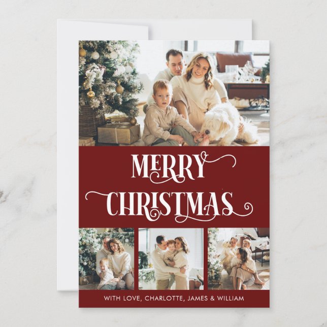 Cartes Pour Fêtes Annuelles Rouge & Blanc 4 Collage de photos Joyeux Noël  (Devant)