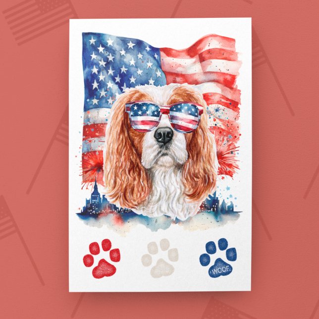 Cartes Pour Fêtes Annuelles Rouge Blanc bleu Cavalier Espagnol Chien 4 juillet (Créateur téléchargé)