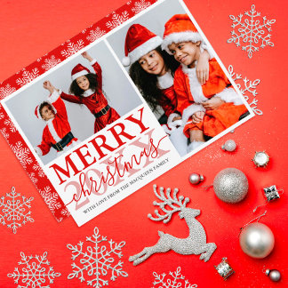 Cartes Pour Fêtes Annuelles Rouge blanc Flambeau de neige Famille Photo Collag