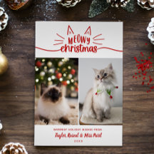 Rouge Blanc Meowy Noël 2 Photos de chat Noël