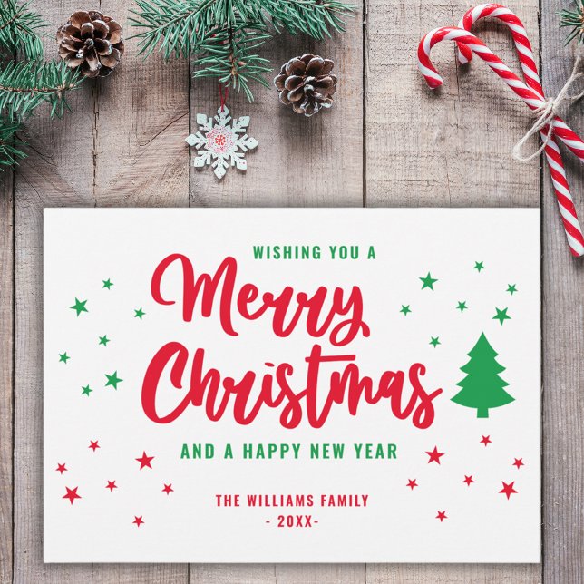 Cartes Pour Fêtes Annuelles Rouge blanc vert non photo Famille Joyeux Noël (Créateur téléchargé)
