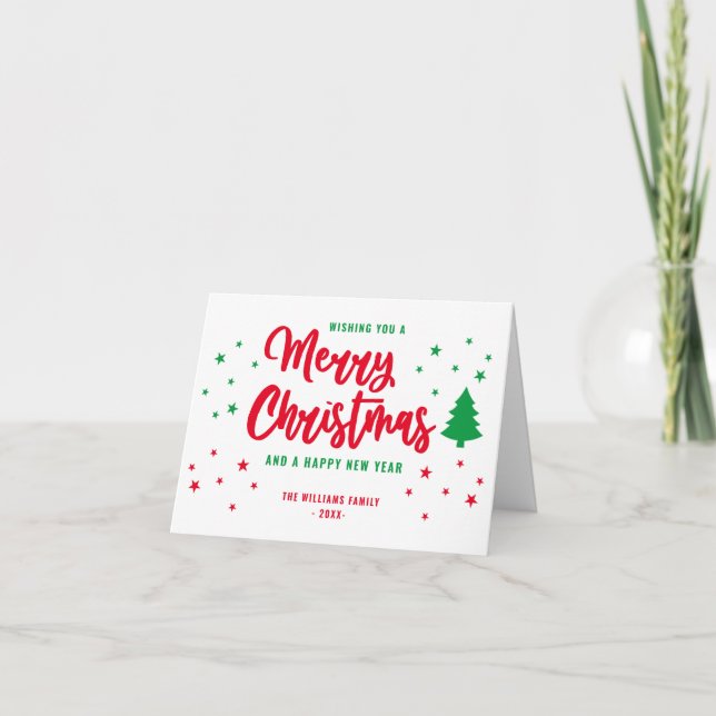 Cartes Pour Fêtes Annuelles Rouge blanc vert non photo Famille Joyeux Noël (Devant)