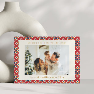 Cartes Pour Fêtes Annuelles Rouge Bleu Géométrique Noël Deux Photos Vintage