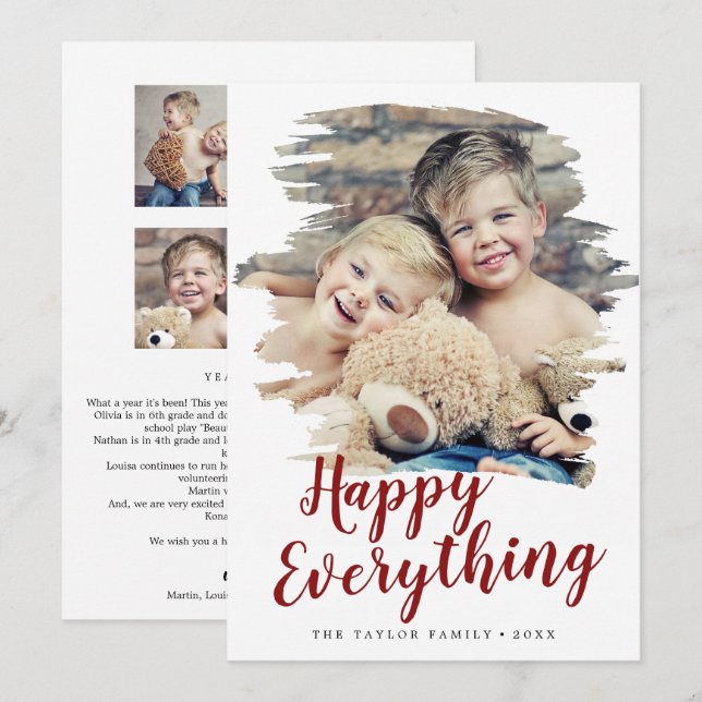 Cartes Pour Fêtes Annuelles Rouge Brossé Joyeux Tout Année En Revue (Devant / Derrière)