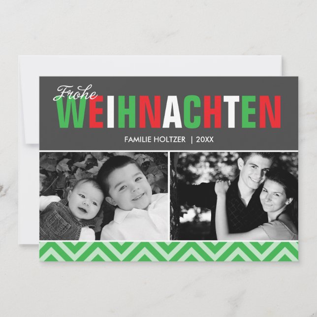 Cartes Pour Fêtes Annuelles Rouge classique et vert Frohe Weihnachten Photo (Devant)