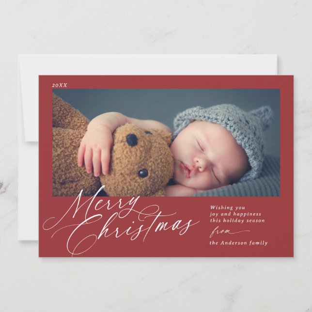 Cartes Pour Fêtes Annuelles Rouge classique | Joyeux Noël Horizontal 1 photo (Devant)