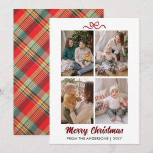 Cartes Pour Fêtes Annuelles Rouge Classique Tartan Carreaux Noël Lettre Main