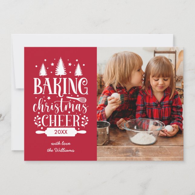 CARTES POUR FÊTES ANNUELLES ROUGE | CUISINE DE NOËL CHEER PHOTO UNIQUE (Devant)