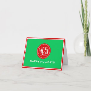 Cartes Pour Fêtes Annuelles Rouge émeraude vert encadré Vin de Preppy Monogram