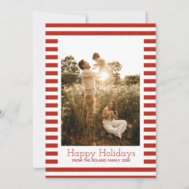 Cartes Pour Fêtes Annuelles Rouge et blanc Classic Stripes de Noël Photo (Devant)