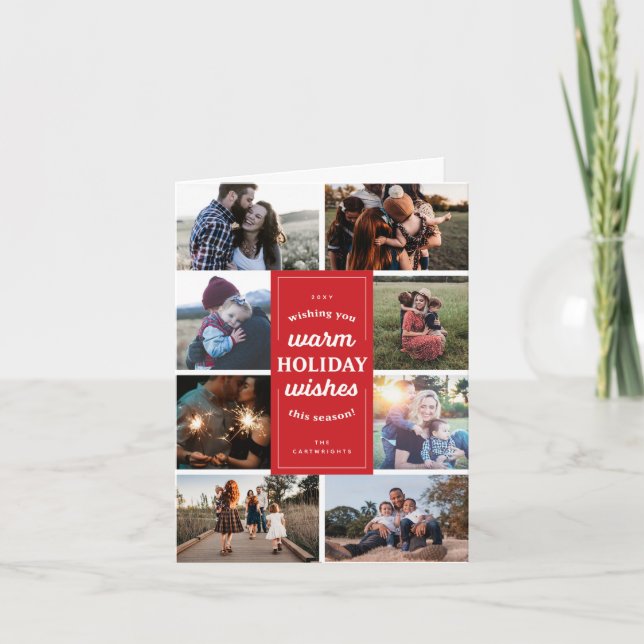 Cartes Pour Fêtes Annuelles Rouge et Blanc Huit Photo Warm Holiday Warm (Devant)