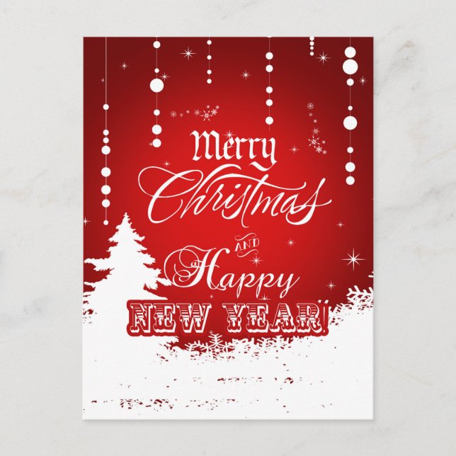Cartes Pour Fêtes Annuelles Rouge et blanc Joyeux Noël et Bonne Année (Devant)