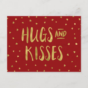Cartes Pour Fêtes Annuelles Rouge et Faux Gold Hugs & Baisers Coeurs Valentine
