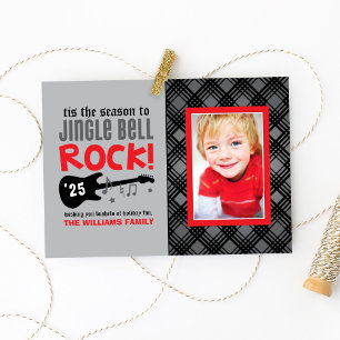 Cartes Pour Fêtes Annuelles Rouge et noir Jingle Bell Rock Guitare Photo