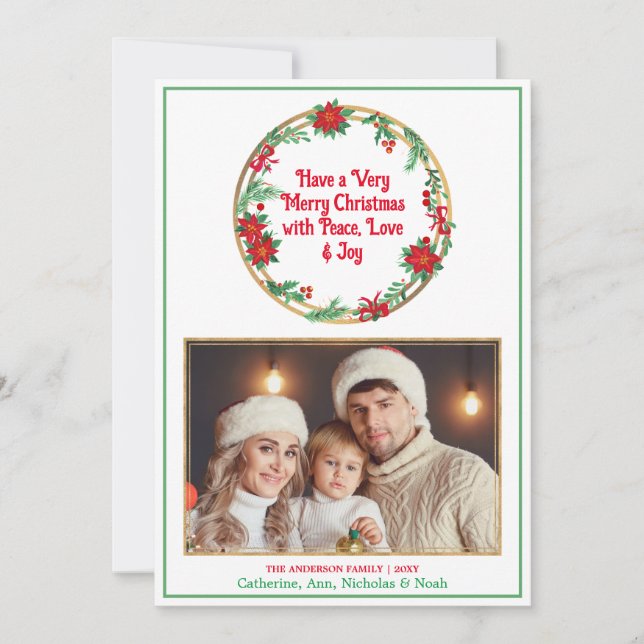 Cartes Pour Fêtes Annuelles Rouge et vert Photo Élégant Moderne Joyeux Noël (Devant)