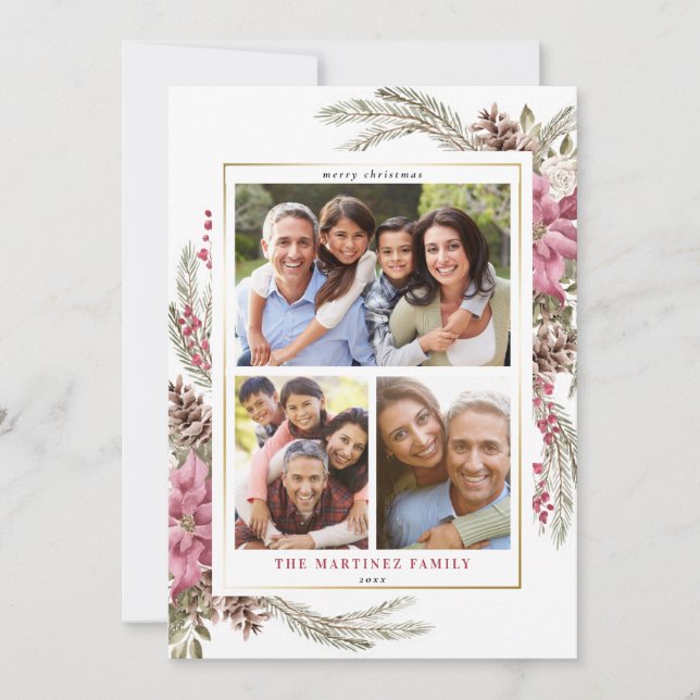 Cartes Pour Fêtes Annuelles Rouge Floral Moderne Botanique Berry Joyeux Noël (Devant)