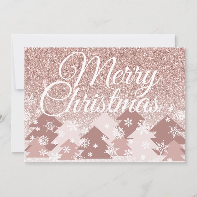 Cartes Pour Fêtes Annuelles Rouge Foncé Pailleté Joyeux Noël Arbres Roses (Devant)