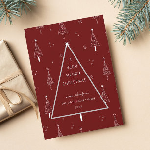 Cartes Pour Fêtes Annuelles Rouge foncé Simple Très joli sapin de Noël plat