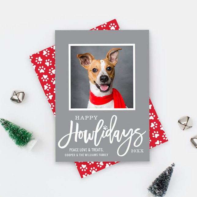 Cartes Pour Fêtes Annuelles Rouge gris moderne Joyeux Howlidays Chien Chien Ch (Créateur téléchargé)