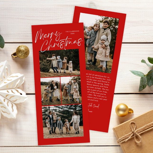 Cartes Pour Fêtes Annuelles Rouge Joyeux Noël Calligraphie Cinq mince Photo (Créateur téléchargé)
