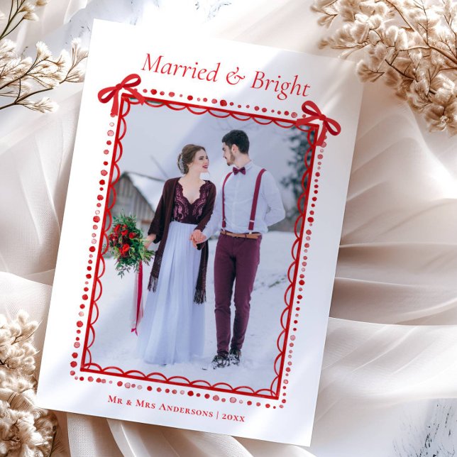 Cartes Pour Fêtes Annuelles Rouge Mariés & Brillants Premier Noël Couple (Créateur téléchargé)