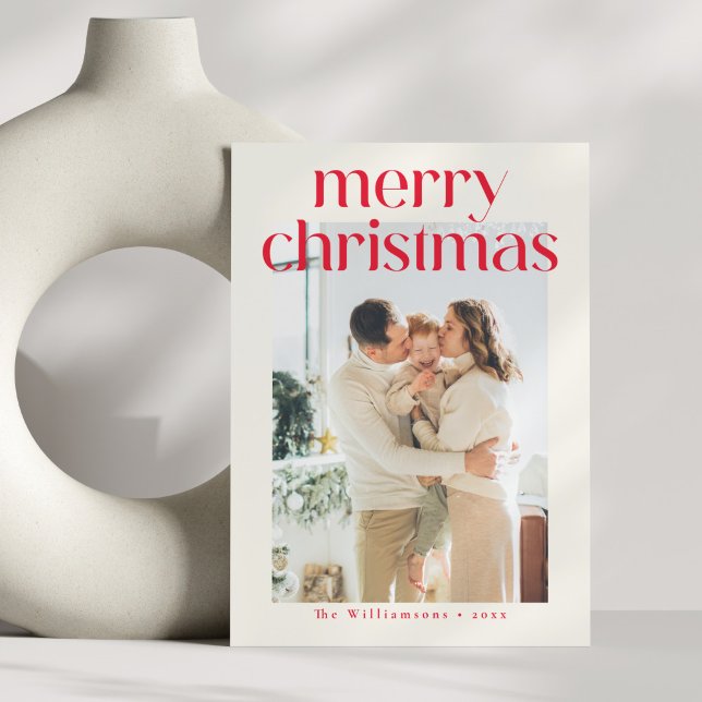 Cartes Pour Fêtes Annuelles Rouge minimaliste moderne photo personnalisée Noël (Créateur téléchargé)