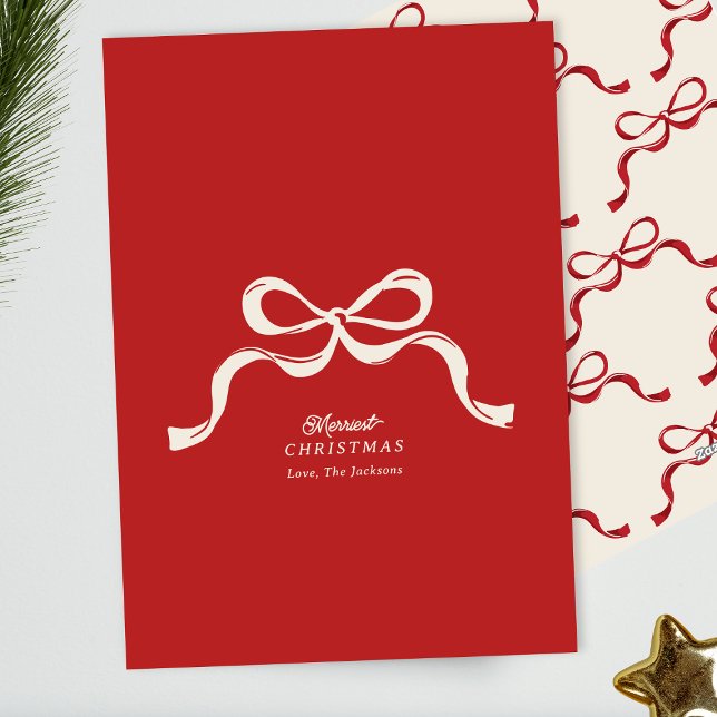 Cartes Pour Fêtes Annuelles rouge moderne arc rétro non photo noël (Créateur téléchargé)