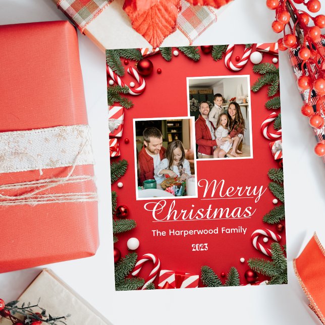 Cartes Pour Fêtes Annuelles rouge Moderne élégante famille joyeux Noël Photo (Créateur téléchargé)