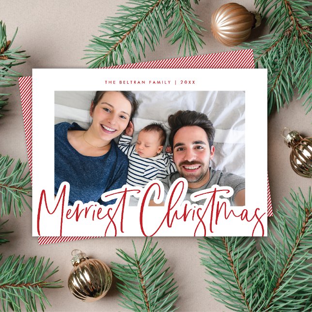 Cartes Pour Fêtes Annuelles Rouge moderne et blanc Script Merriest Christmas P (Créateur téléchargé)