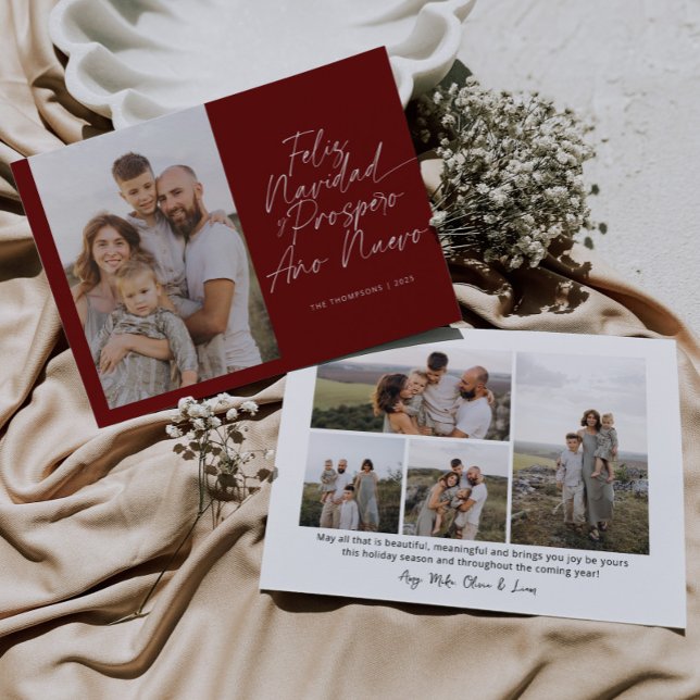 Cartes Pour Fêtes Annuelles Rouge moderne Feliz Navidad Script Noël (Créateur téléchargé)