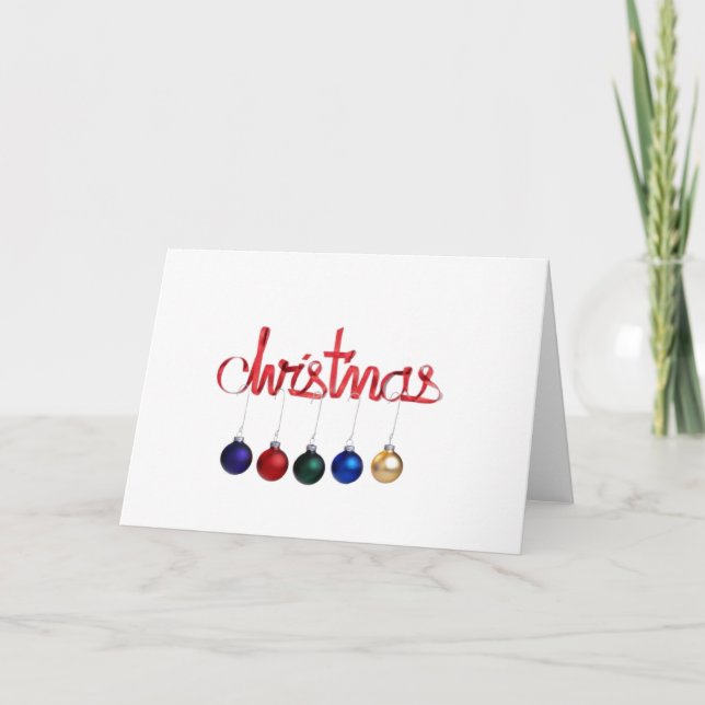 Cartes Pour Fêtes Annuelles Rouge moderne Ribbon bleu vert or boules (Devant)