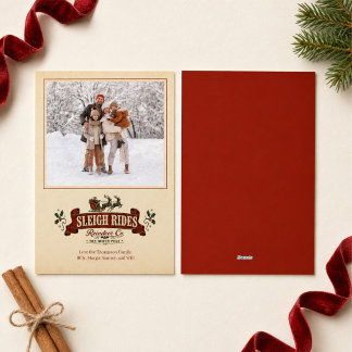 Cartes Pour Fêtes Annuelles Rouge Père Noël Vintage Traîneau Noël Photo de Noë