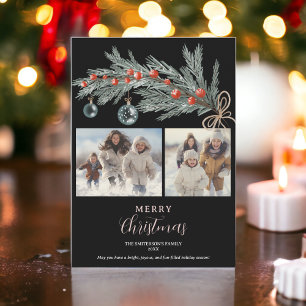 Cartes Pour Fêtes Annuelles Rouge pin vert rustique Joyeux Noël 3 photos