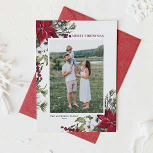 Cartes Pour Fêtes Annuelles Rouge Poinsettia Botanique Joyeux Noël Photo