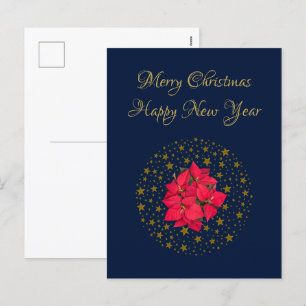 Cartes Pour Fêtes Annuelles Rouge Poinsettia Plante sur un ciel étoilé brillan