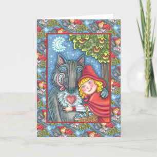 CARTES POUR FÊTES ANNUELLES ROUGE RIDING HOOD, LES LOUPS ONT BESOIN DE HUGS TR