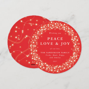 Cartes Pour Fêtes Annuelles Rouge Rond Éclairage Paix Amour + Joie