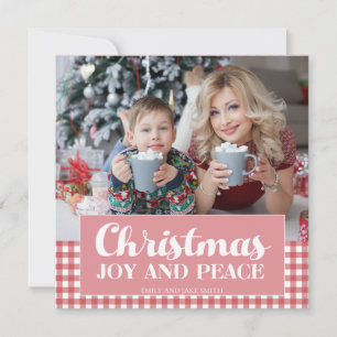 Cartes Pour Fêtes Annuelles Rouge rose blanc En vichy Noël Photo Joie Paix