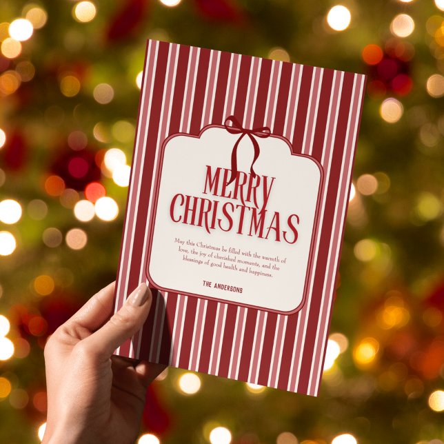 Cartes Pour Fêtes Annuelles Rouge Rose Ruban Rayures Joyeux Noël Vacances (Créateur téléchargé)
