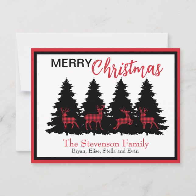 Cartes Pour Fêtes Annuelles Rouge rustique plaid buffle noir cerf et arbres (Devant)