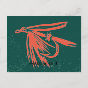 Cartes Pour Fêtes Annuelles Rouge sur vert, mouche mouche mouillée pêche à la 