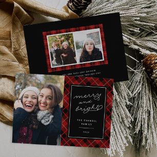 Cartes Pour Fêtes Annuelles Rouge Tartan Plaid Photo double face
